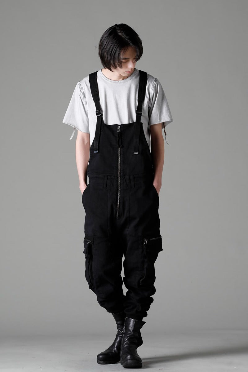 Hyper Stretch Cotton Denim Cargo Overalls  Black