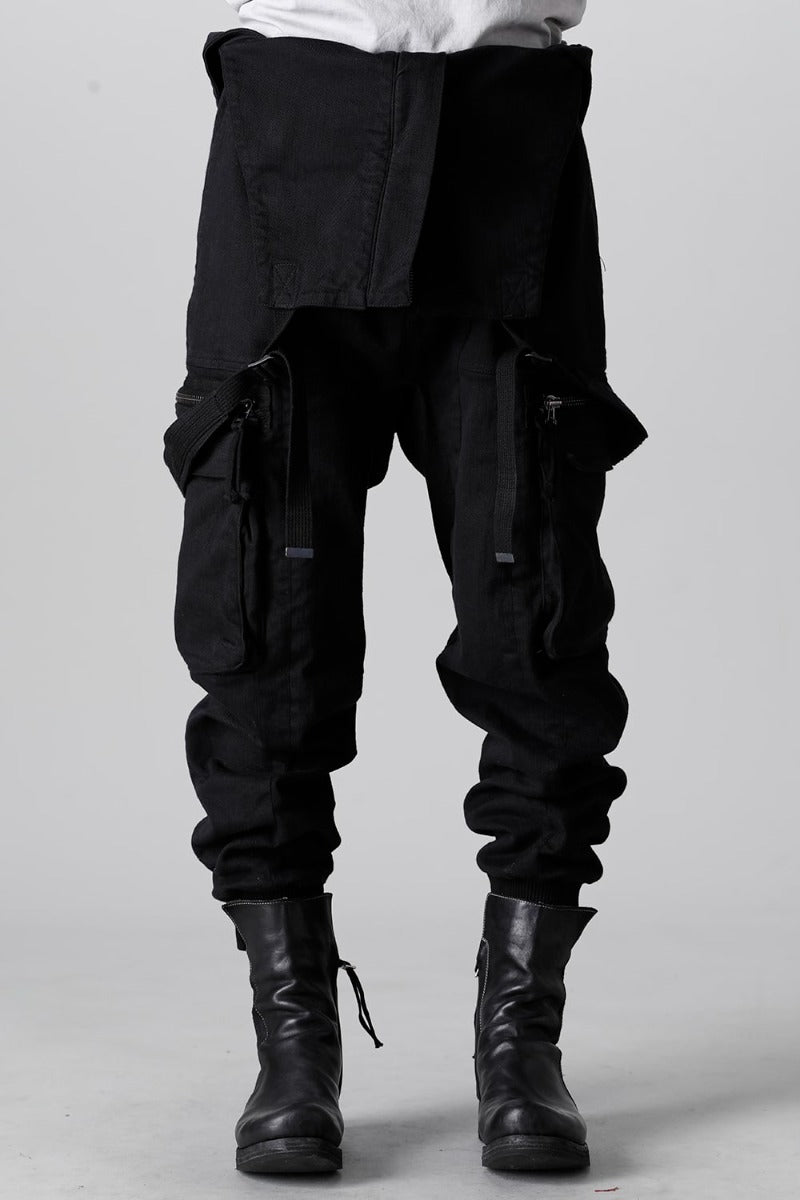 Hyper Stretch Cotton Denim Cargo Overalls  Black