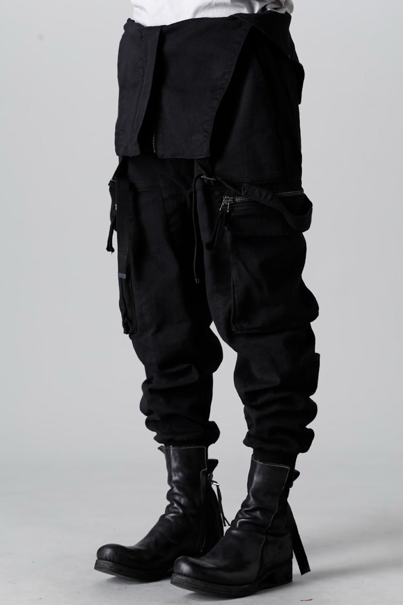 Hyper Stretch Cotton Denim Cargo Overalls  Black