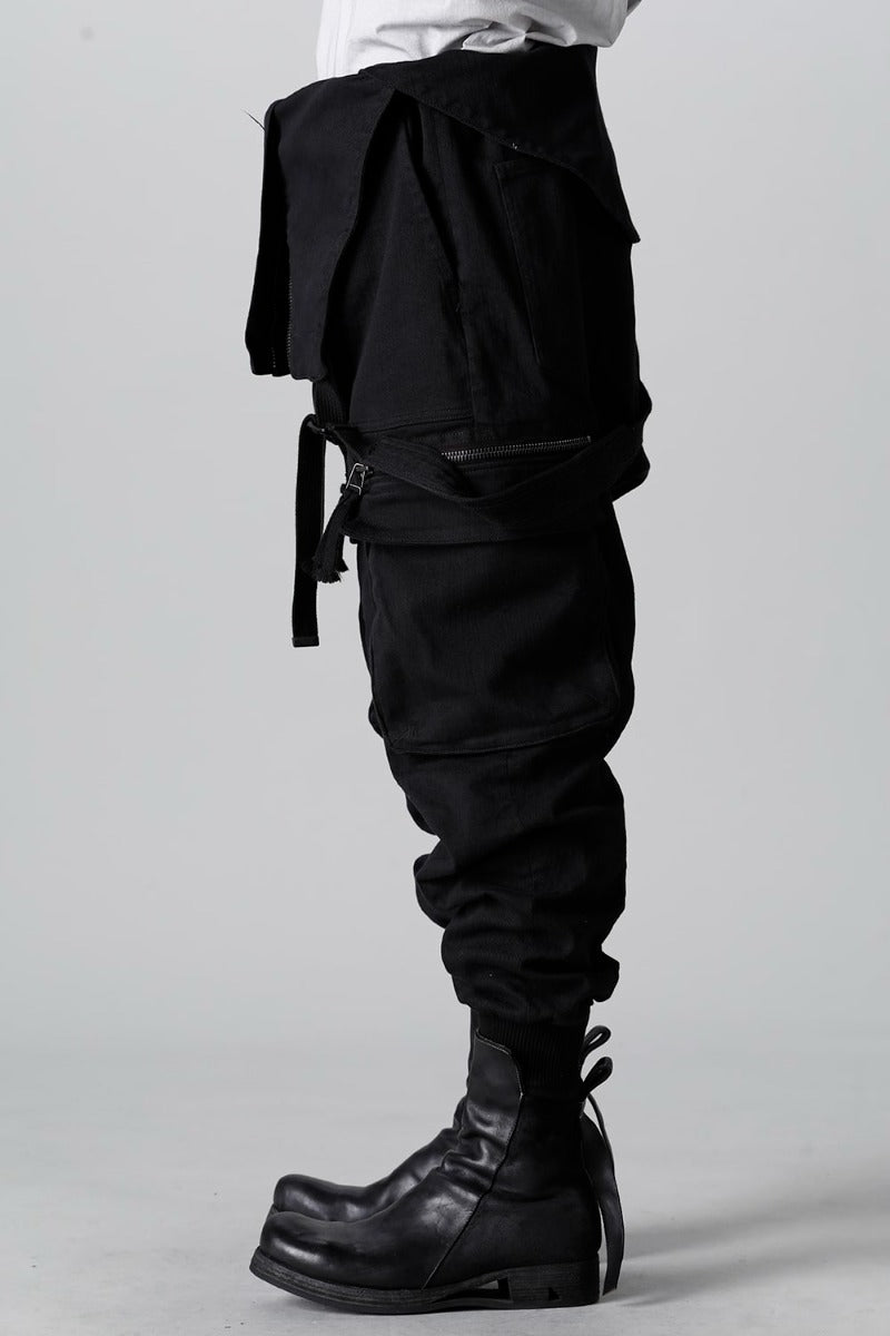 Hyper Stretch Cotton Denim Cargo Overalls  Black