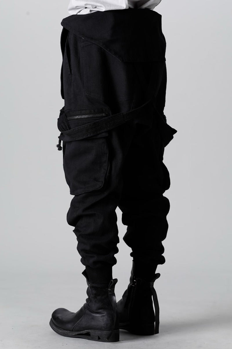 Hyper Stretch Cotton Denim Cargo Overalls  Black