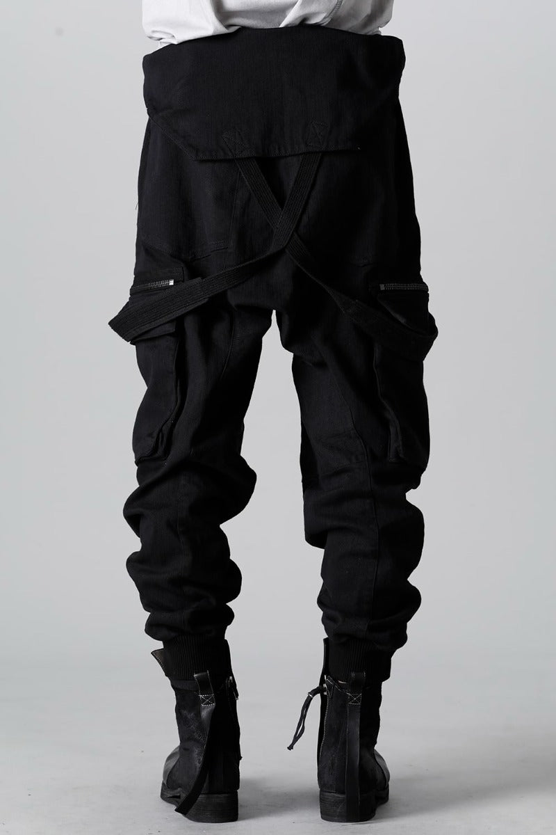 Hyper Stretch Cotton Denim Cargo Overalls  Black