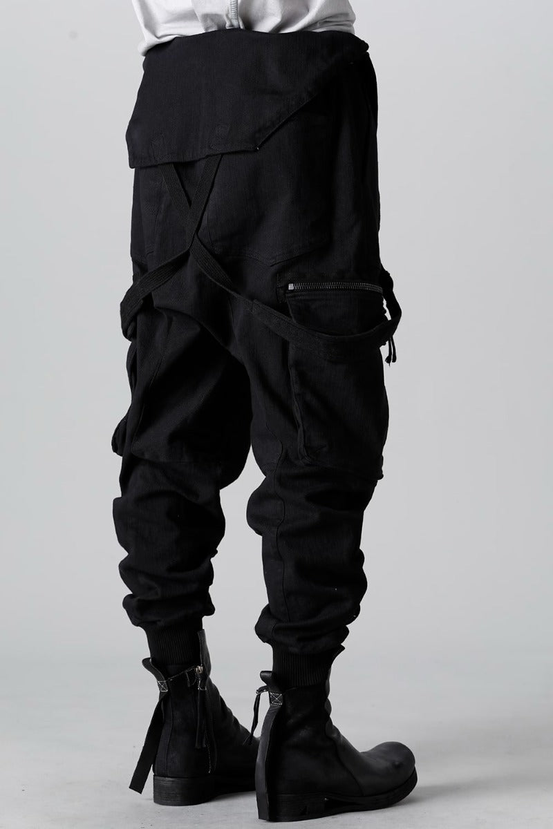 Hyper Stretch Cotton Denim Cargo Overalls  Black