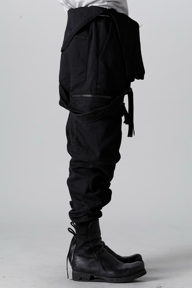 Hyper Stretch Cotton Denim Cargo Overalls  Black