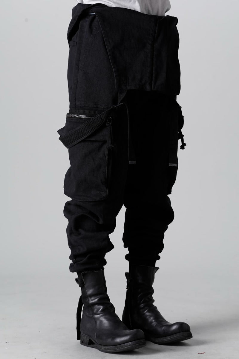 Hyper Stretch Cotton Denim Cargo Overalls  Black