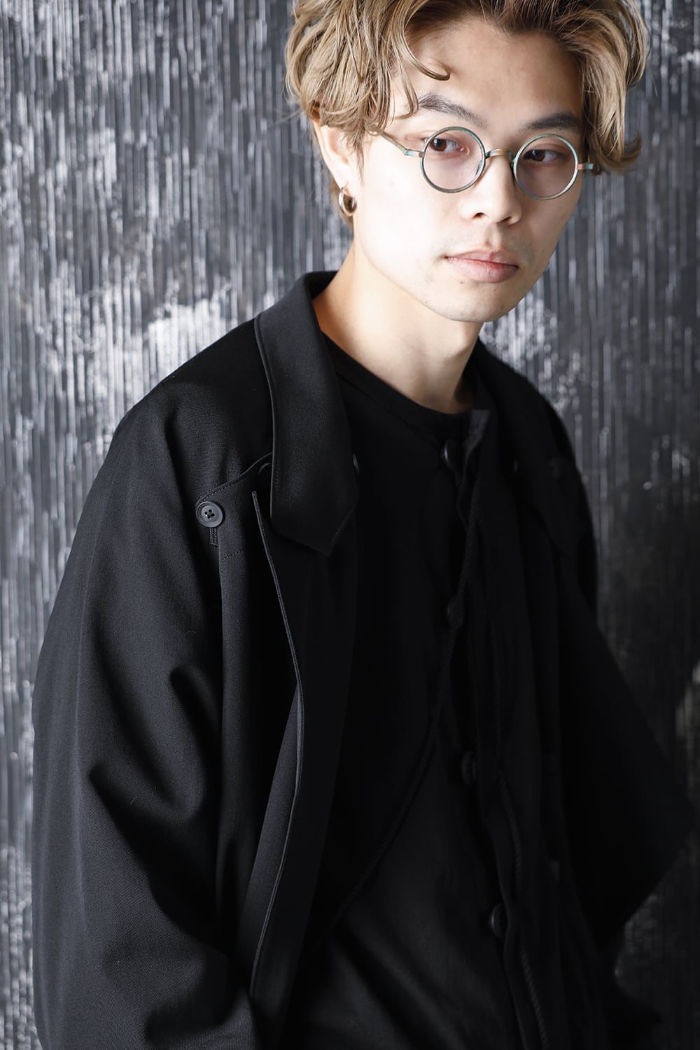 ダブルパーツ ボタン留め シワギャバジン ドレス