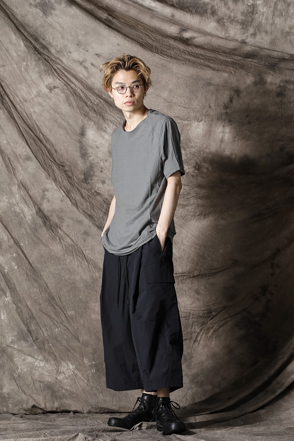 Wide cropped pants shrink cotton nylonsh