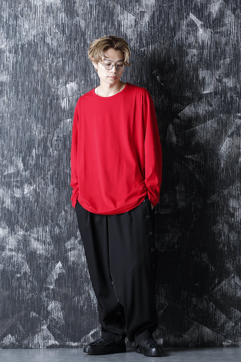 ラウンドネック ロングスリーブTシャツ レッド