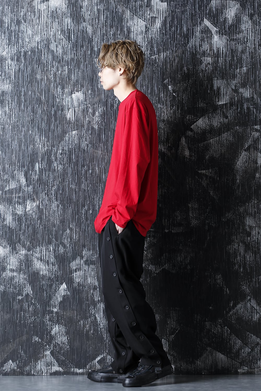 ラウンドネック ロングスリーブTシャツ レッド