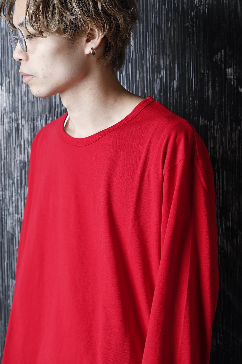 ラウンドネック ロングスリーブTシャツ レッド