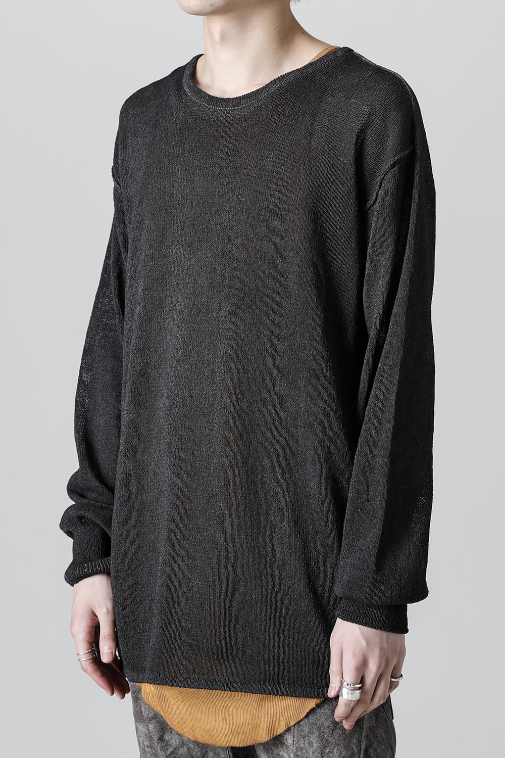 Cold Dyed Washi(Japanese Paper)Knit Pullover  Charcoal