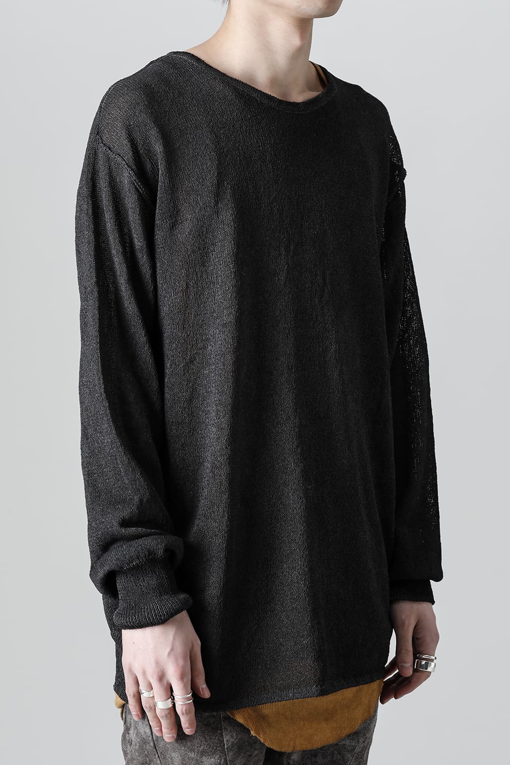 Cold Dyed Washi(Japanese Paper)Knit Pullover  Charcoal