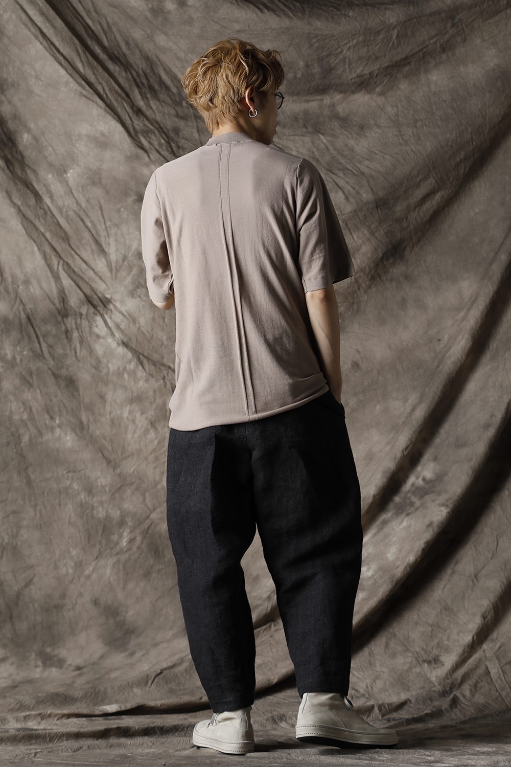 Knit mockneck short sleeve high twist cotton Cream Gray