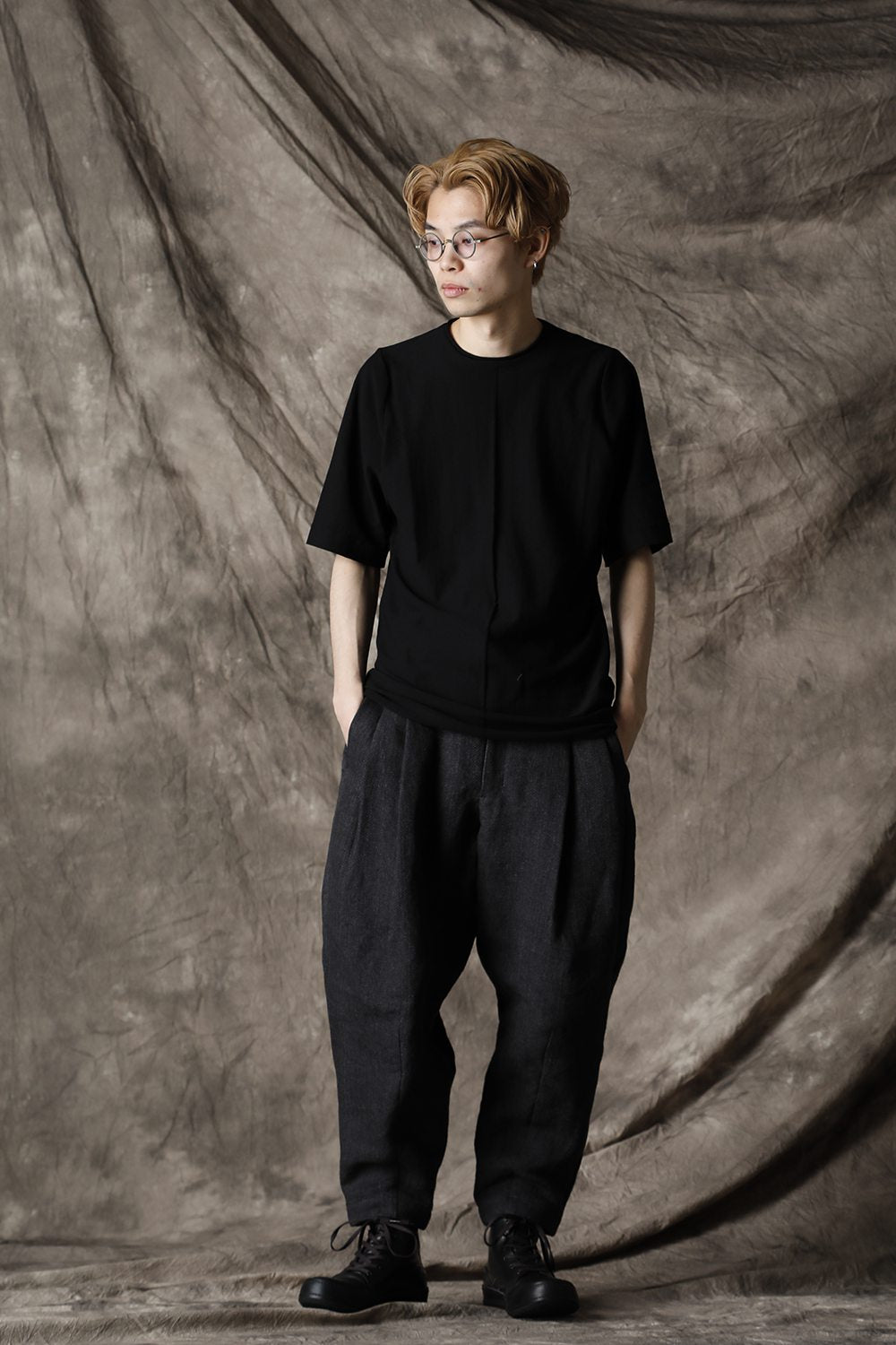 Knit crewneck short sleeve high twist cotton Black