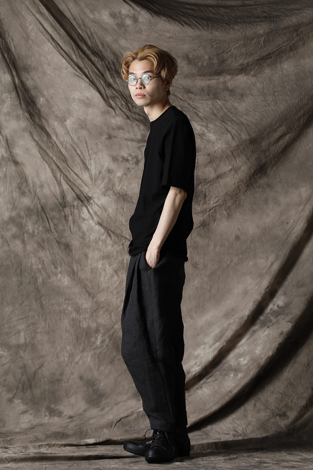 Knit crewneck short sleeve high twist cotton Black