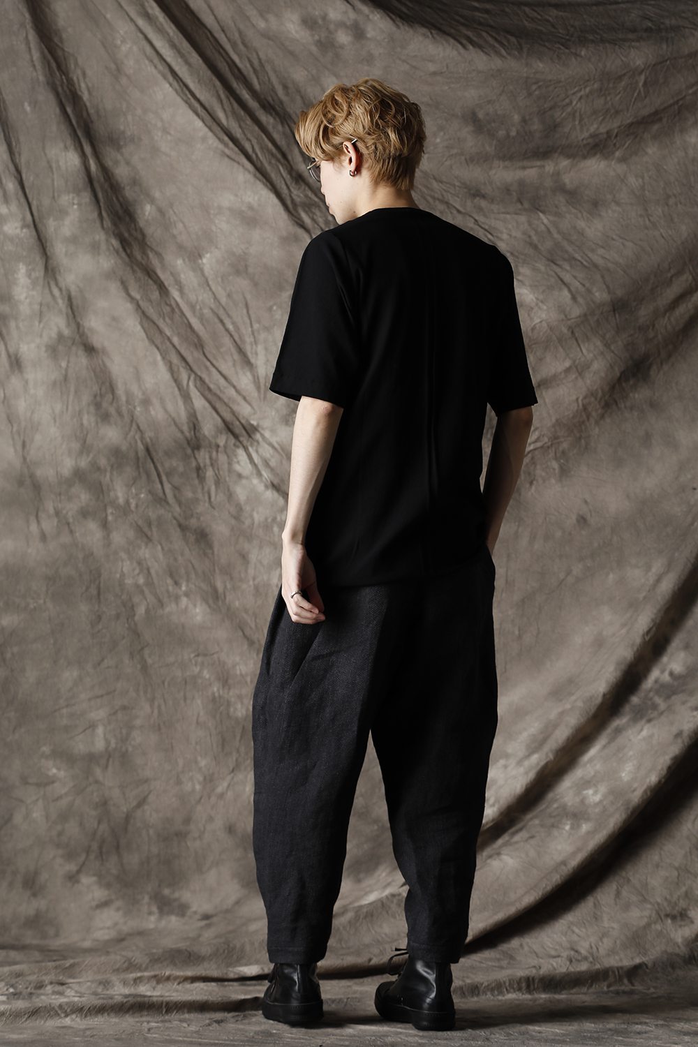 Knit crewneck short sleeve high twist cotton Black