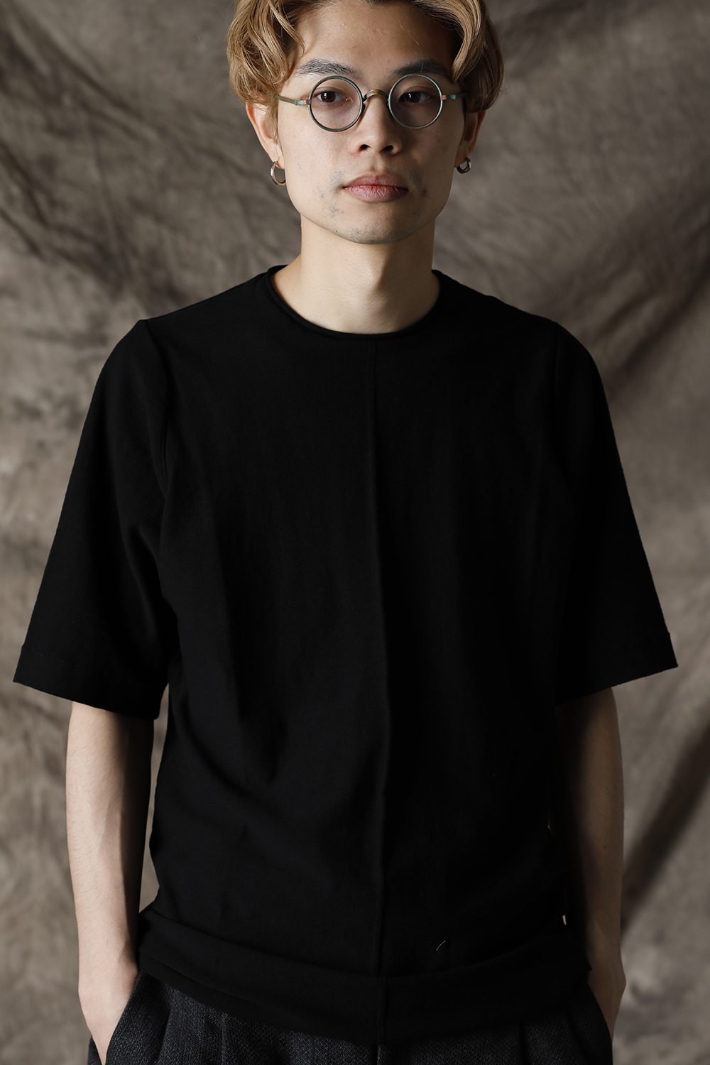 Knit crewneck short sleeve high twist cotton Black