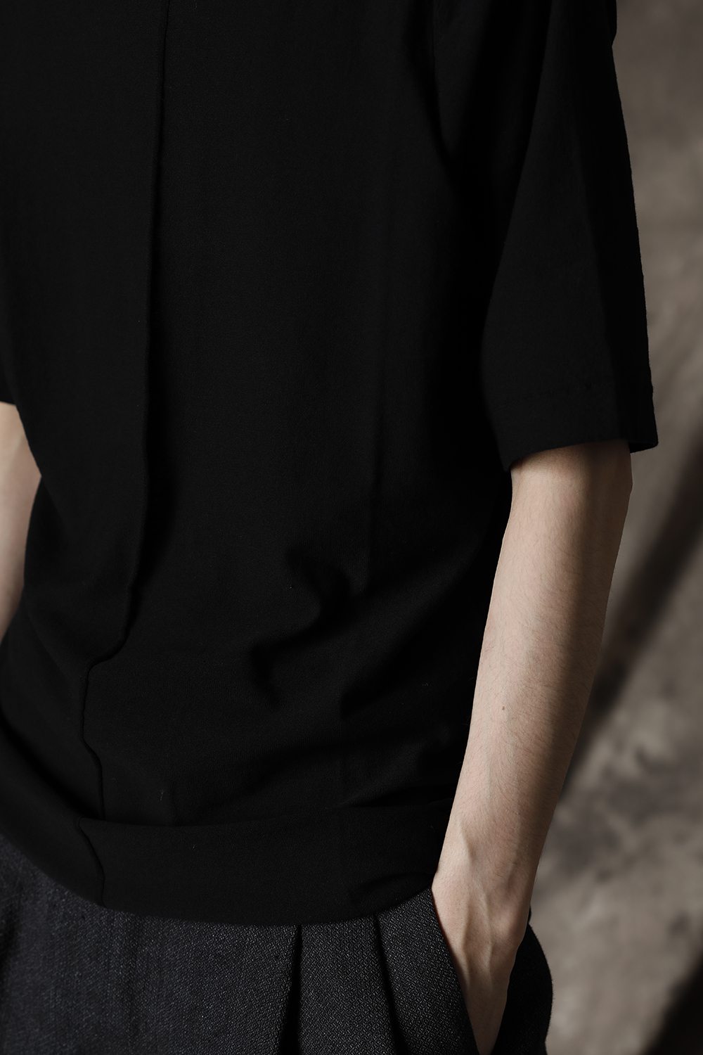 Knit crewneck short sleeve high twist cotton Black