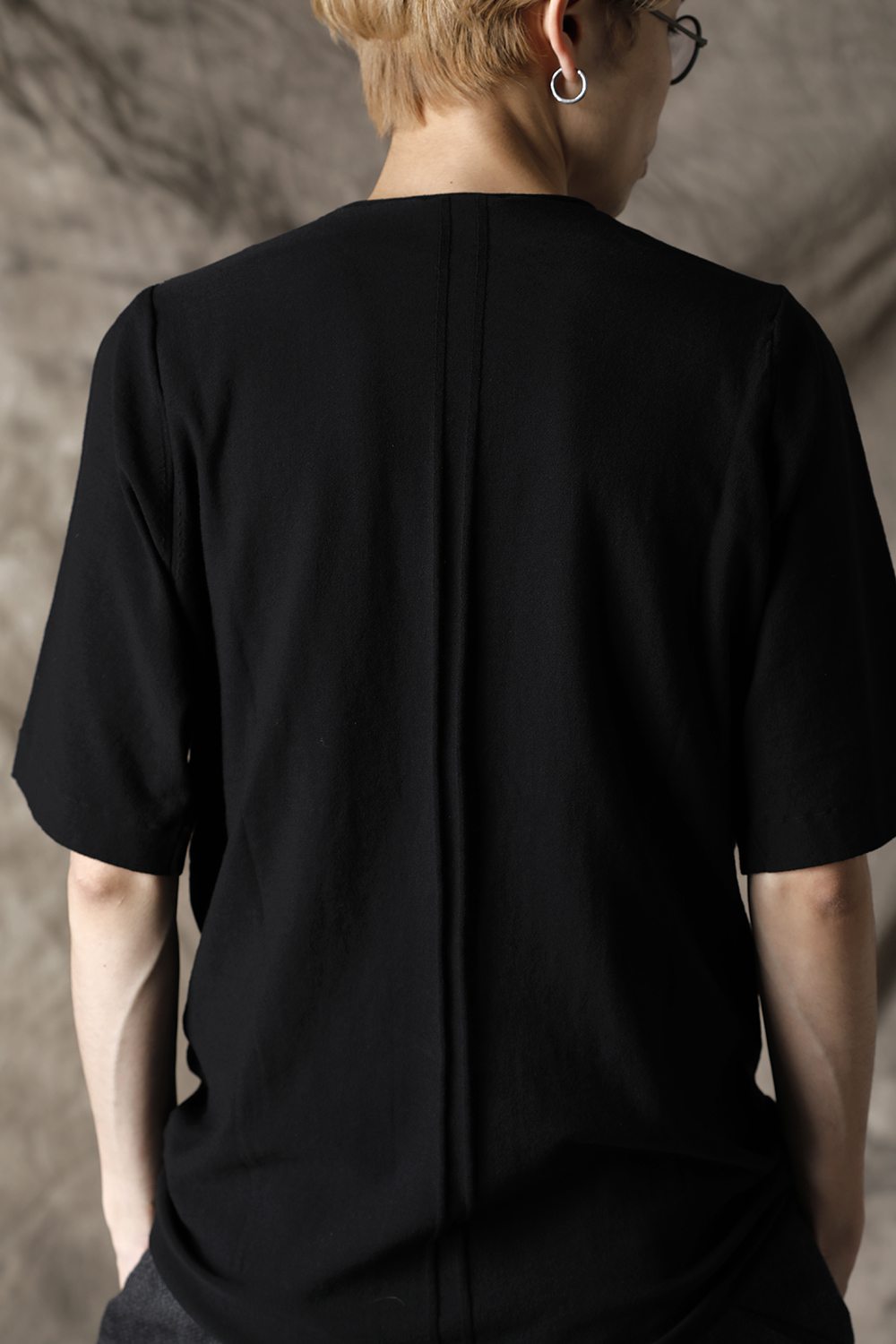 Knit crewneck short sleeve high twist cotton Black