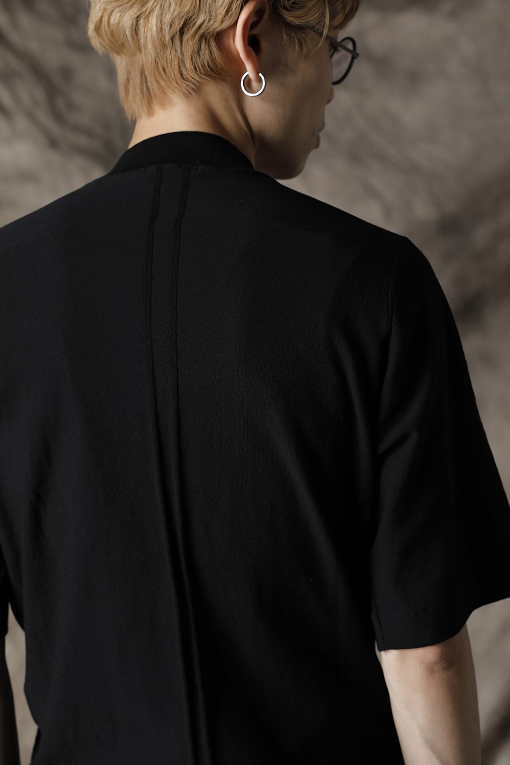 Knit mockneck short sleeve high twist cotton Black