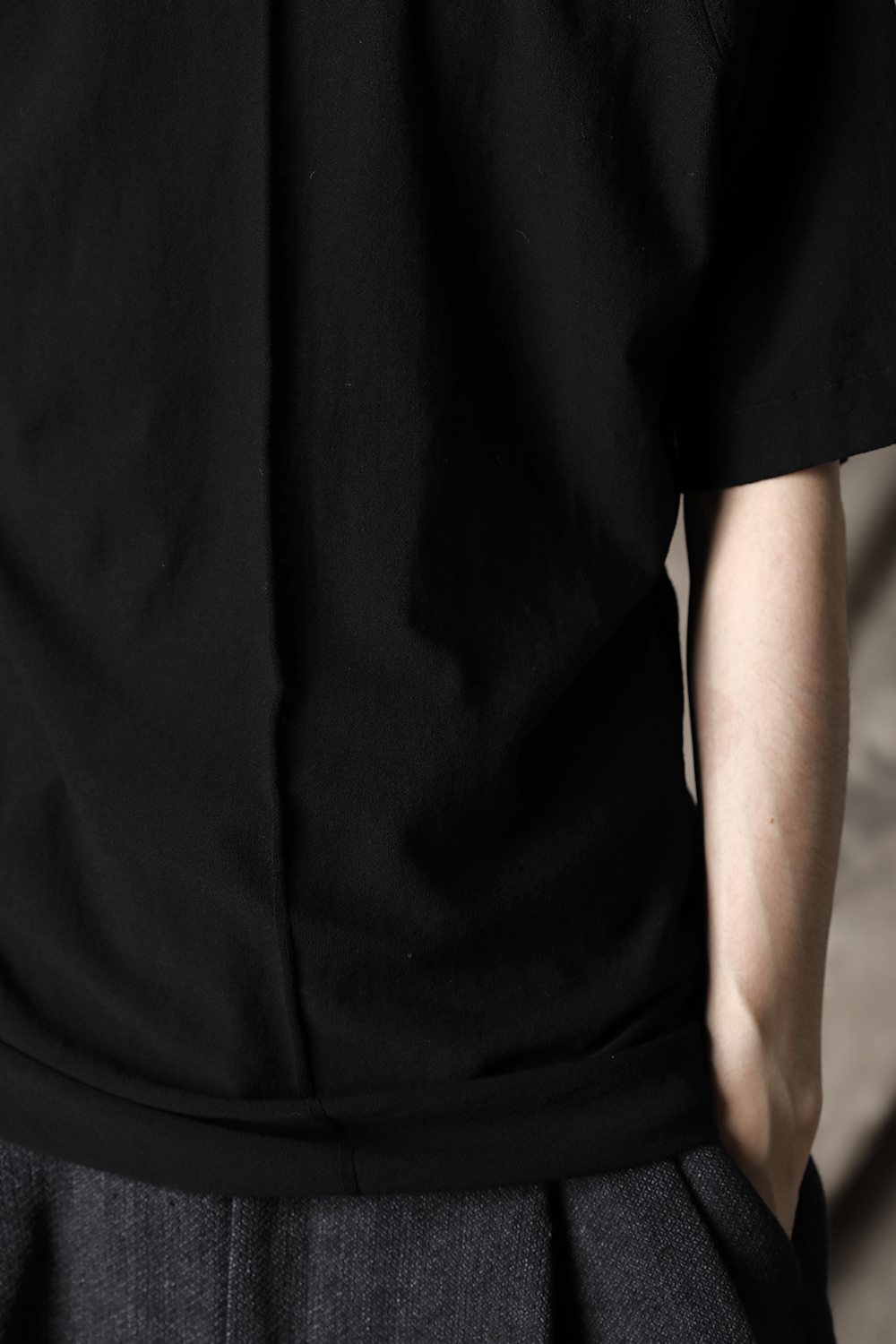 Knit mockneck short sleeve high twist cotton Black