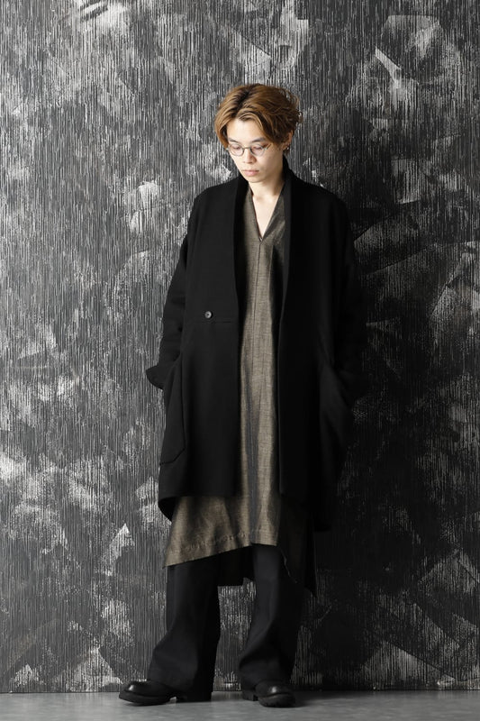 AINU Collar Coat Black Yak Wool