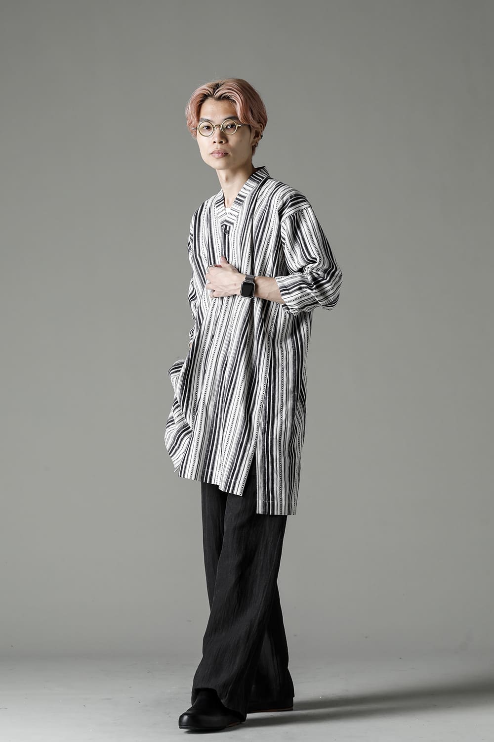 SHIRT#91 COTTON/LINEN CONTRAST STRIPE