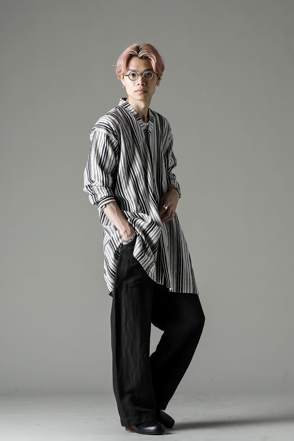 SHIRT#91 COTTON/LINEN CONTRAST STRIPE