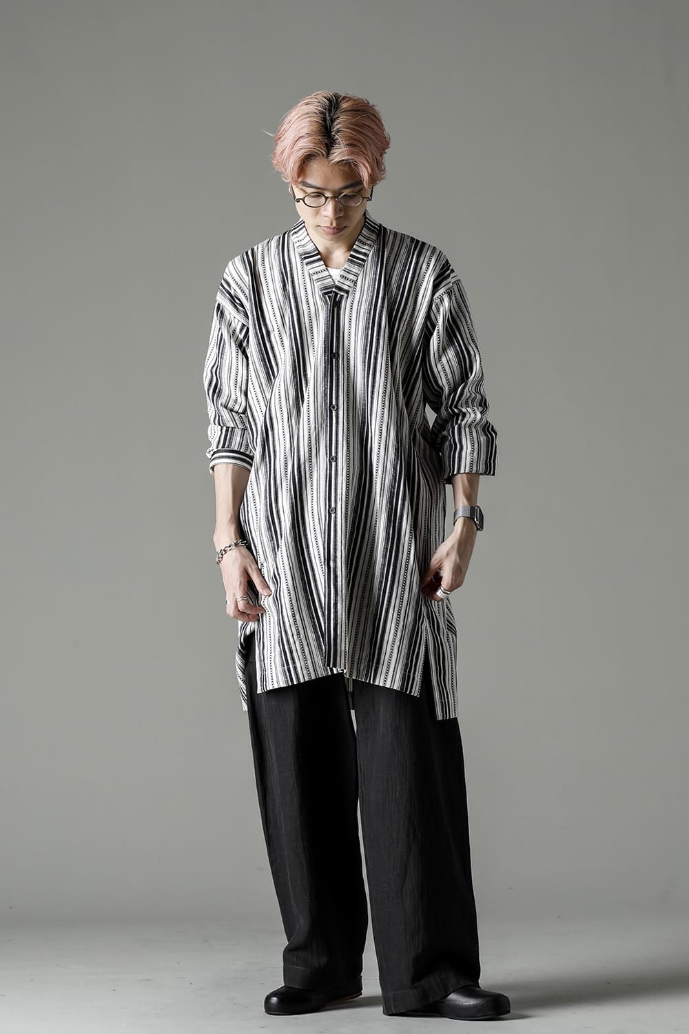 SHIRT#91 COTTON/LINEN CONTRAST STRIPE
