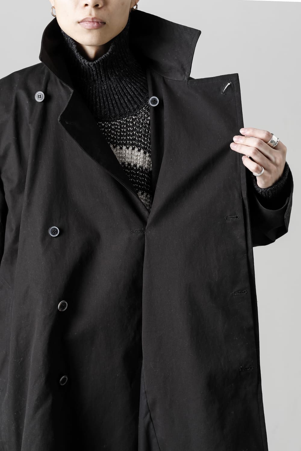 COAT#27 BLACK COATED TWILL