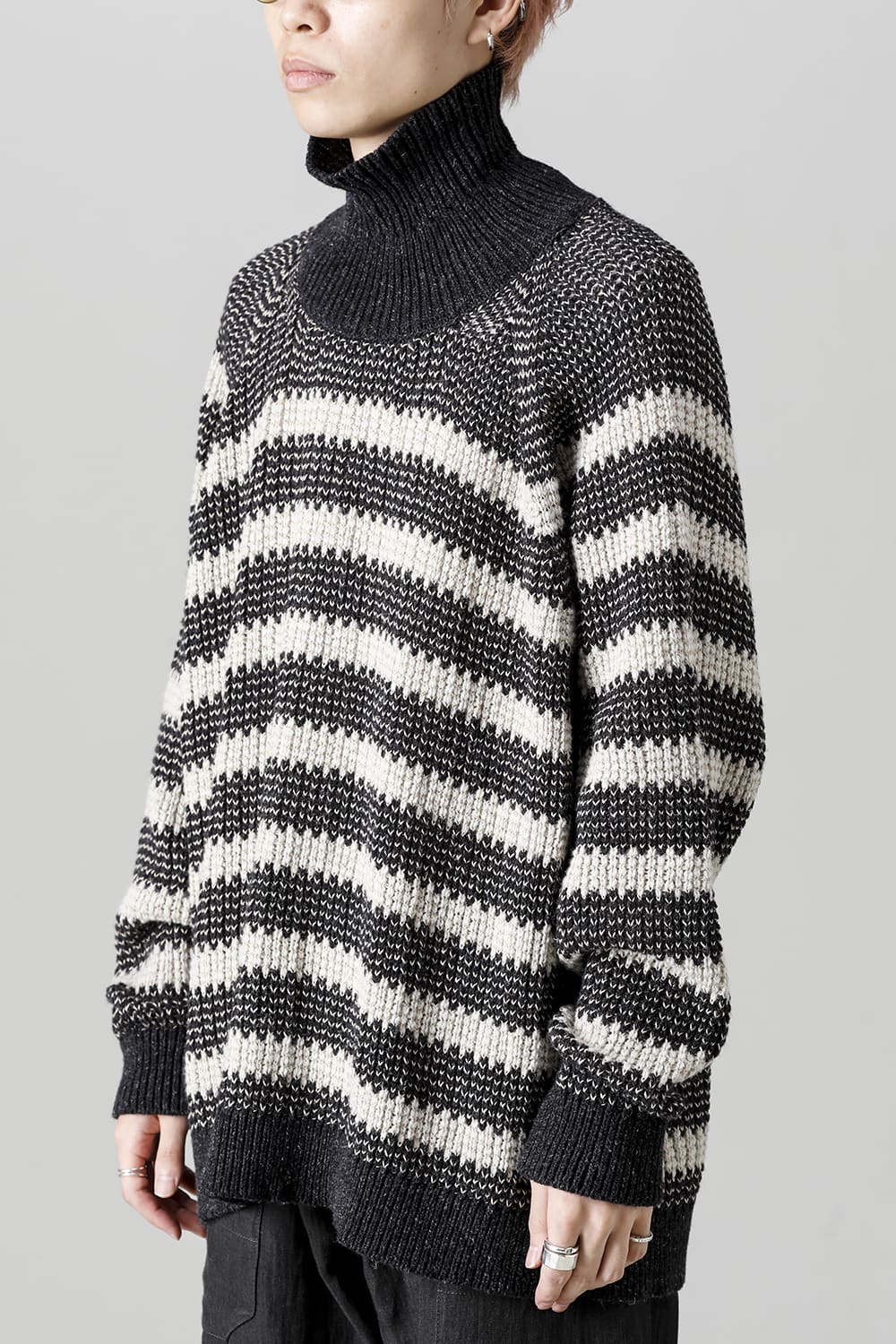 KNIT#57 BLACK MELE/NATURAL STRIPE