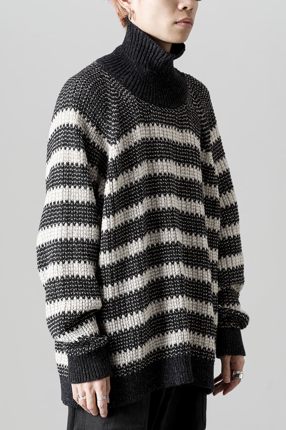 KNIT#57 BLACK MELE/NATURAL STRIPE