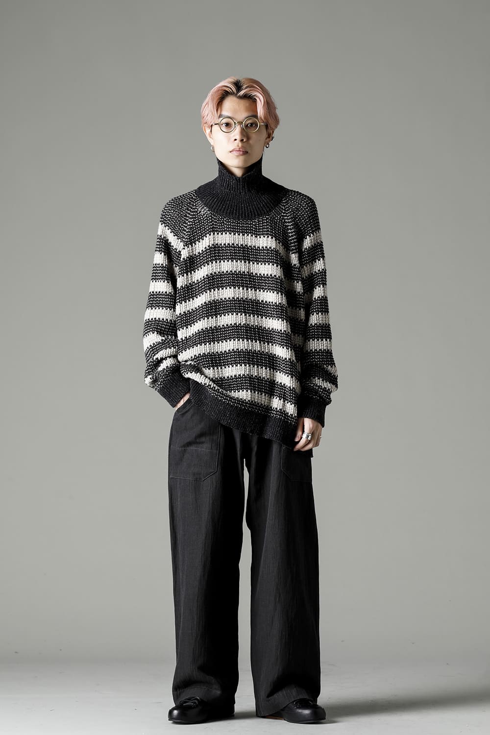 KNIT#57 BLACK MELE/NATURAL STRIPE