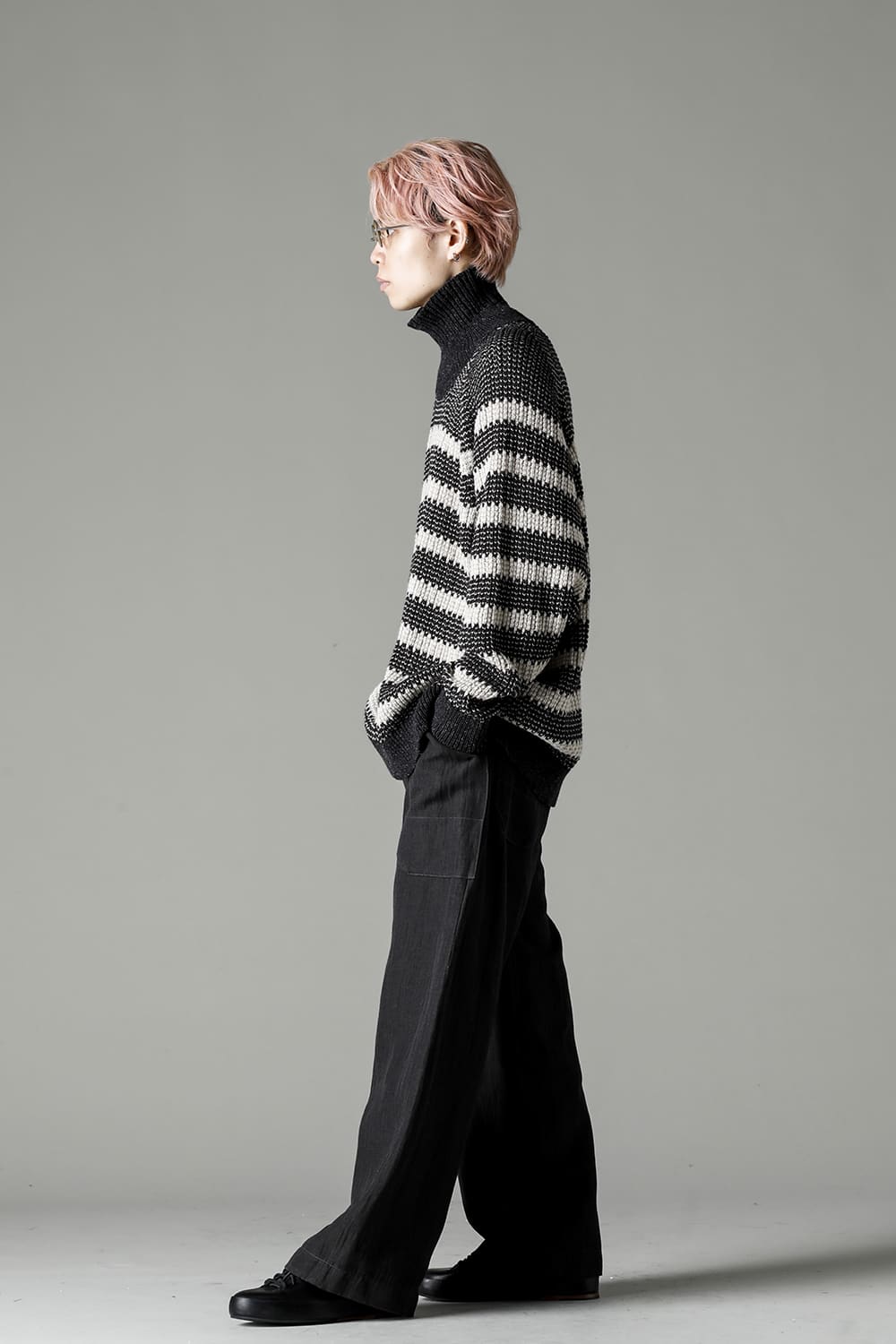 KNIT#57 BLACK MELE/NATURAL STRIPE