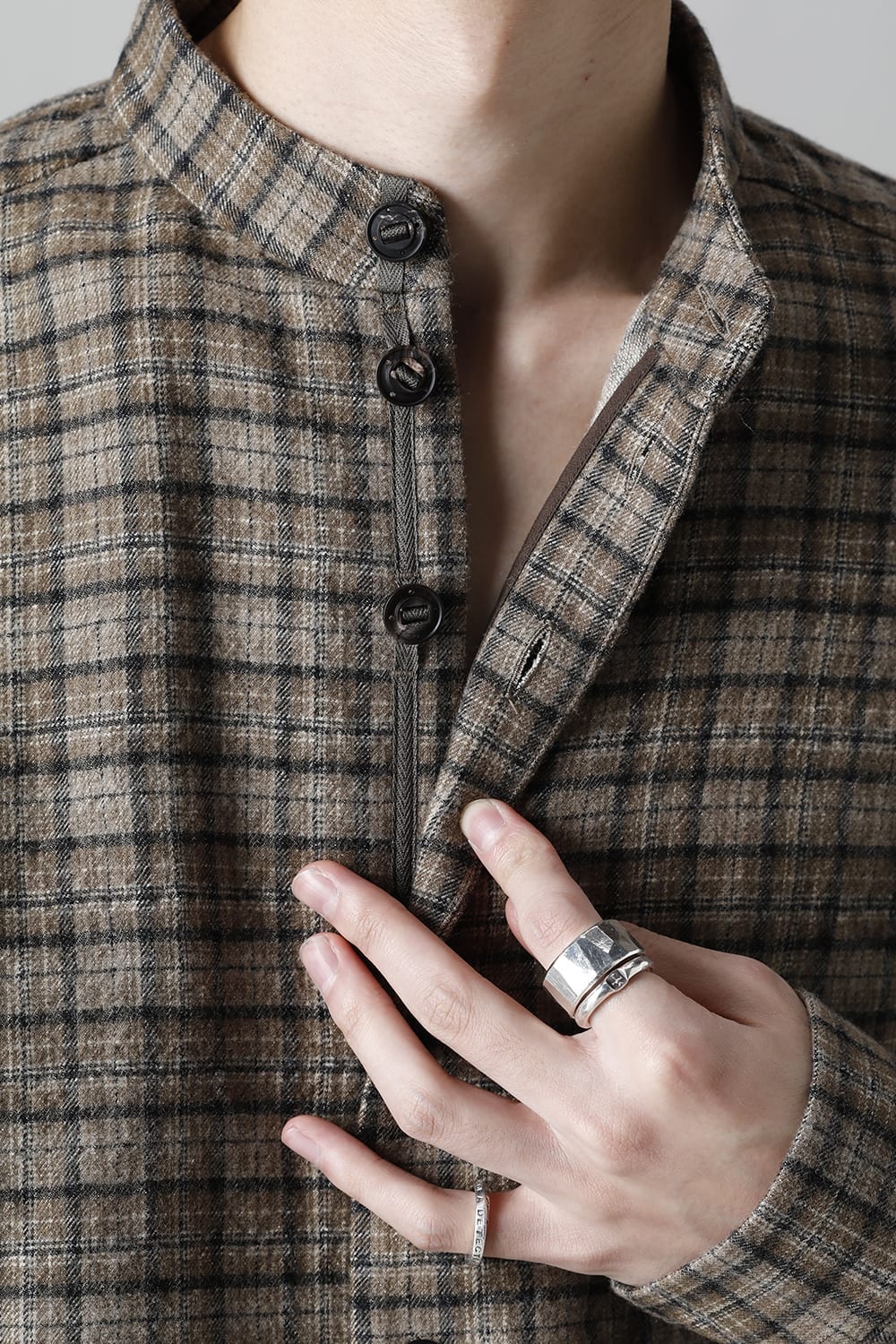 シャツ ヴァージンウール/カナパ チェック