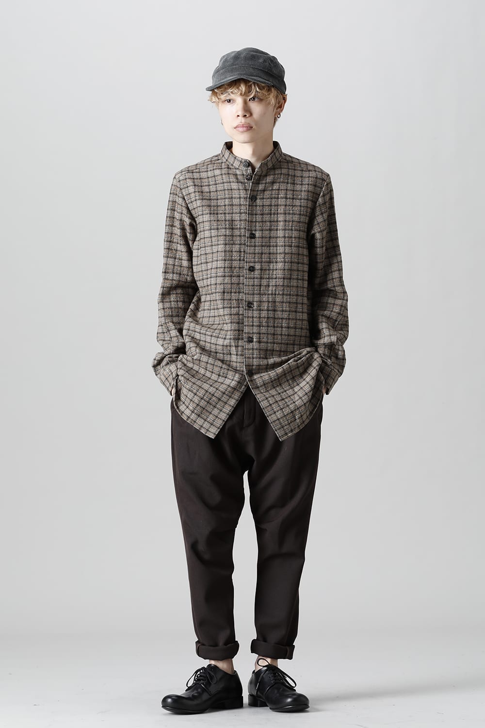 シャツ ヴァージンウール/カナパ チェック