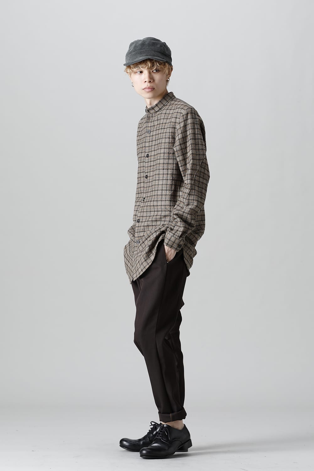 シャツ ヴァージンウール/カナパ チェック