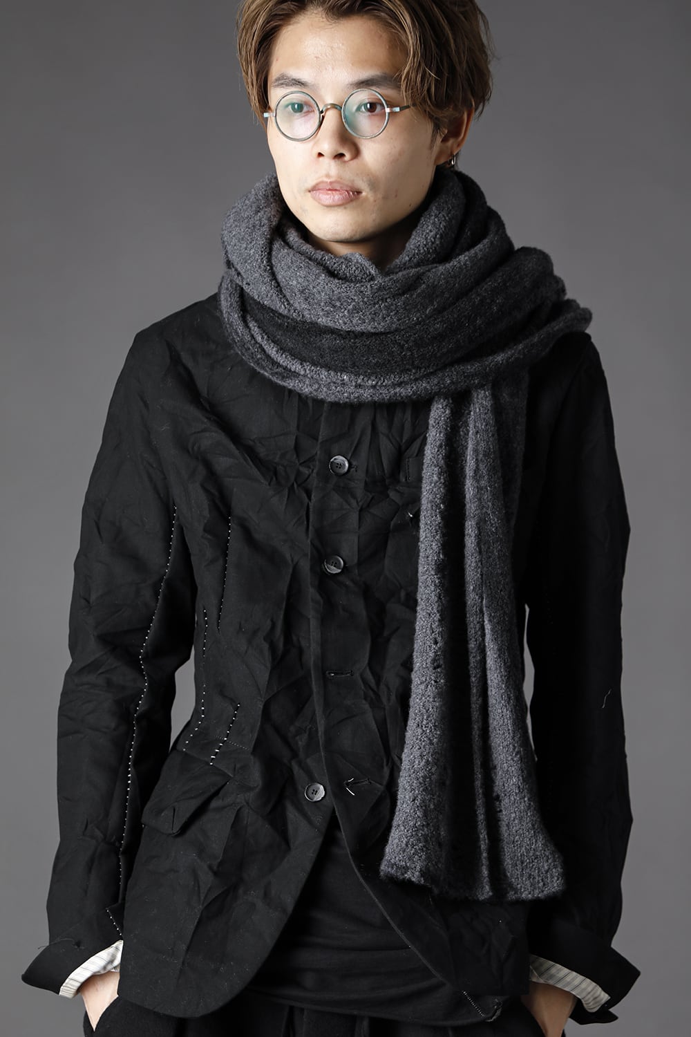 HAND MACHINE KNIT EXTRA LONG SCARF Storm Gray