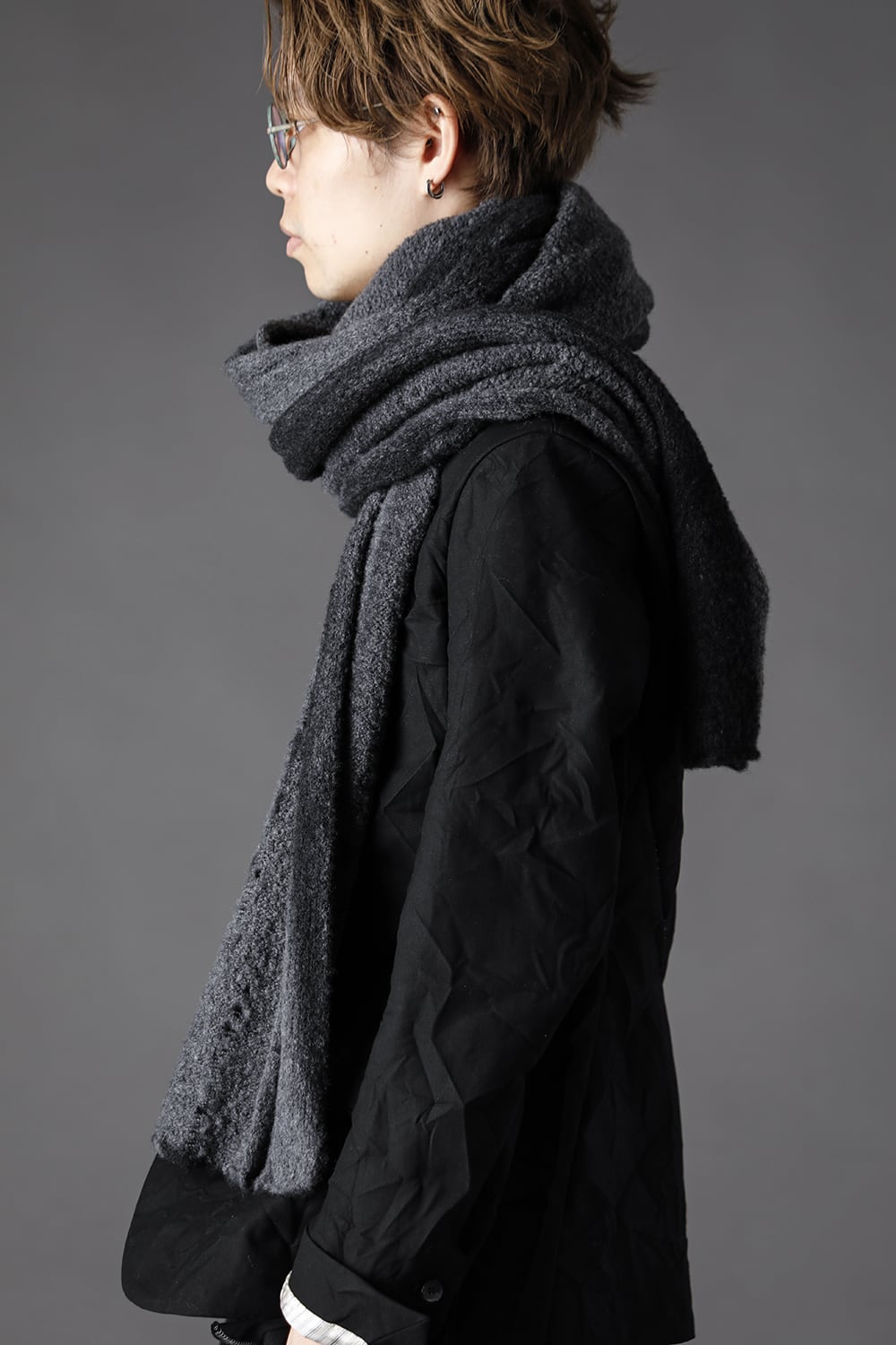 HAND MACHINE KNIT EXTRA LONG SCARF Storm Gray