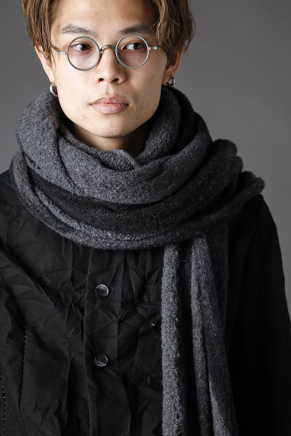 HAND MACHINE KNIT EXTRA LONG SCARF Storm Gray