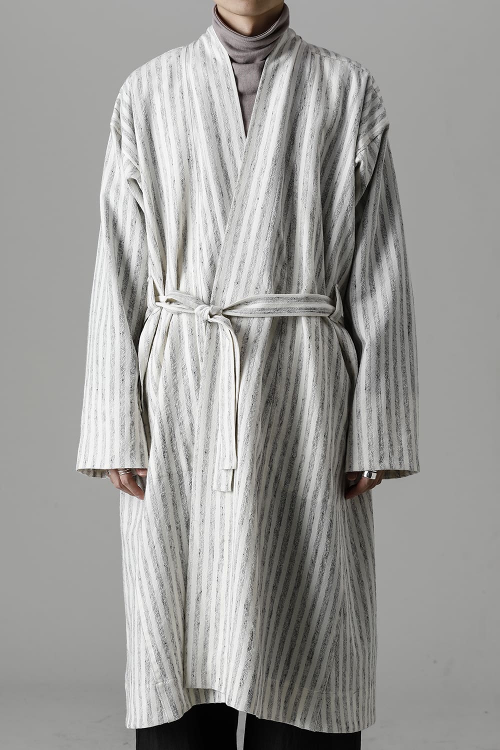 KIMONO#12 BONE STRIPED WOOL/COTTON CLOTH