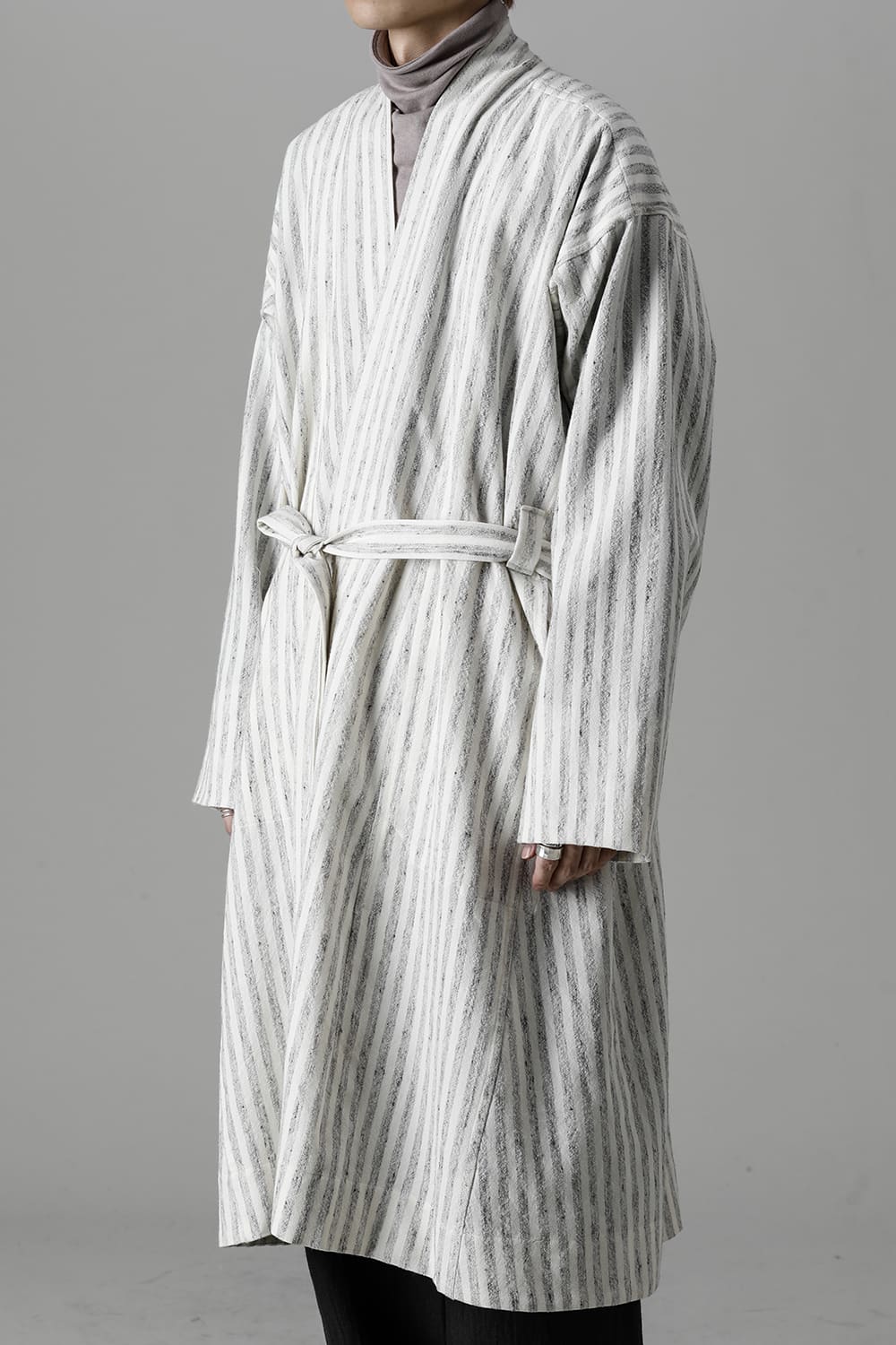 KIMONO#12 BONE STRIPED WOOL/COTTON CLOTH