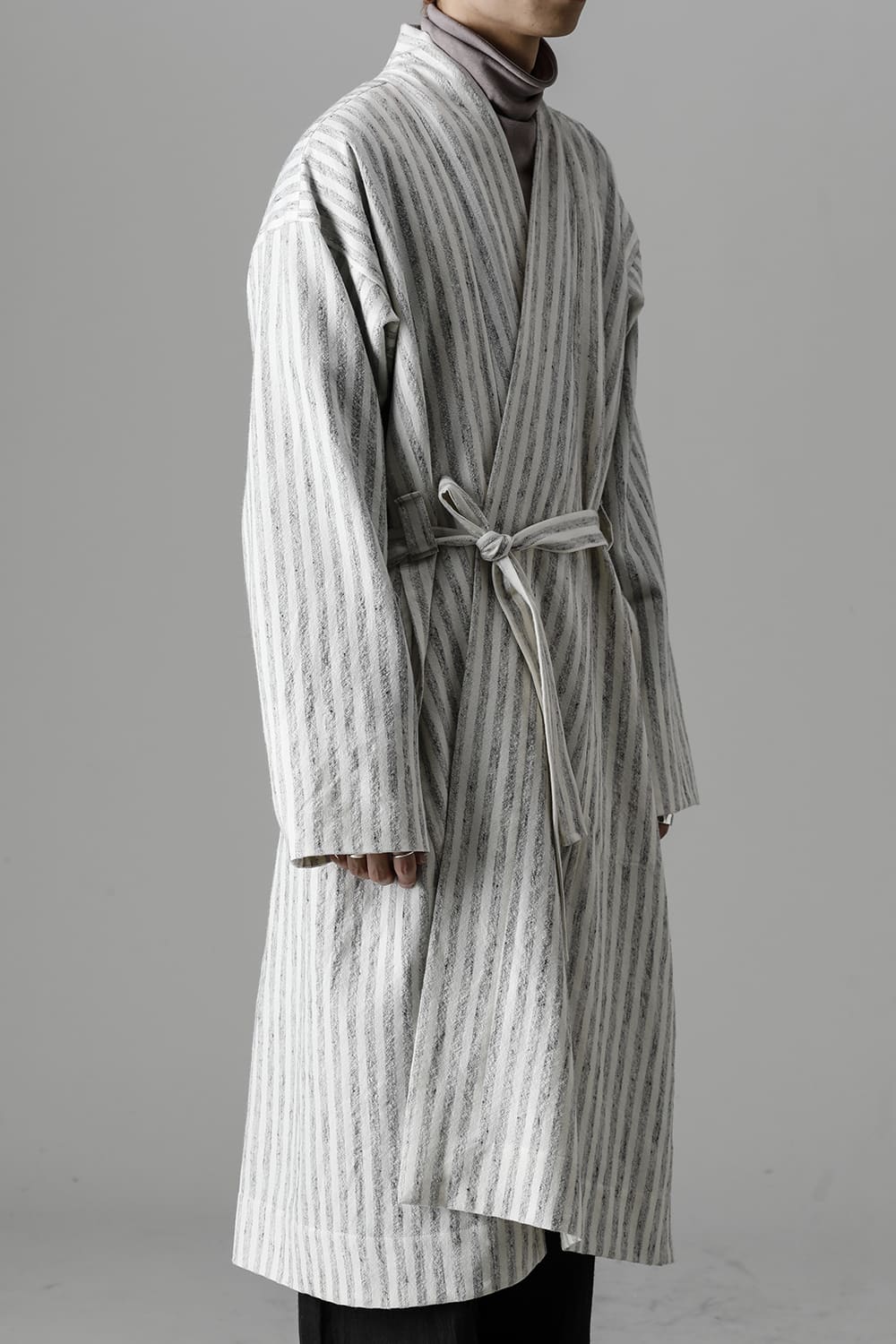 KIMONO#12 BONE STRIPED WOOL/COTTON CLOTH