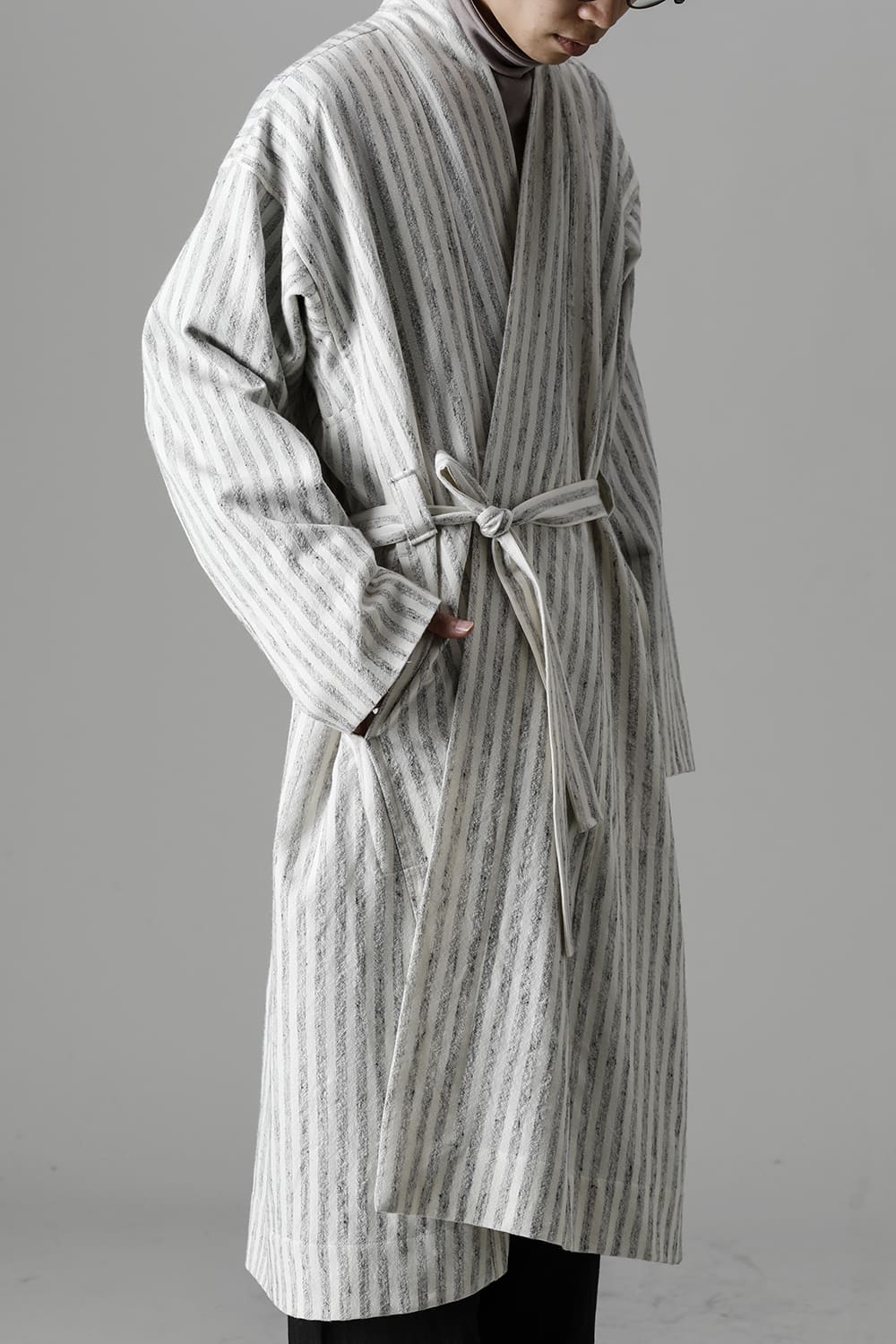 KIMONO#12 BONE STRIPED WOOL/COTTON CLOTH