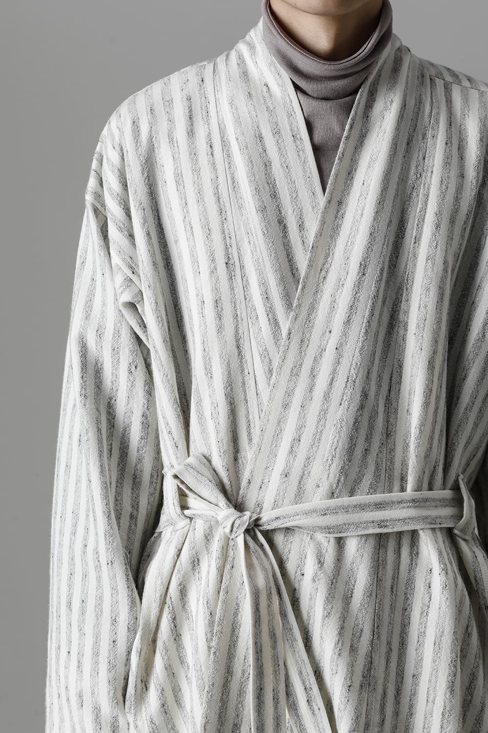 KIMONO#12 BONE STRIPED WOOL/COTTON CLOTH