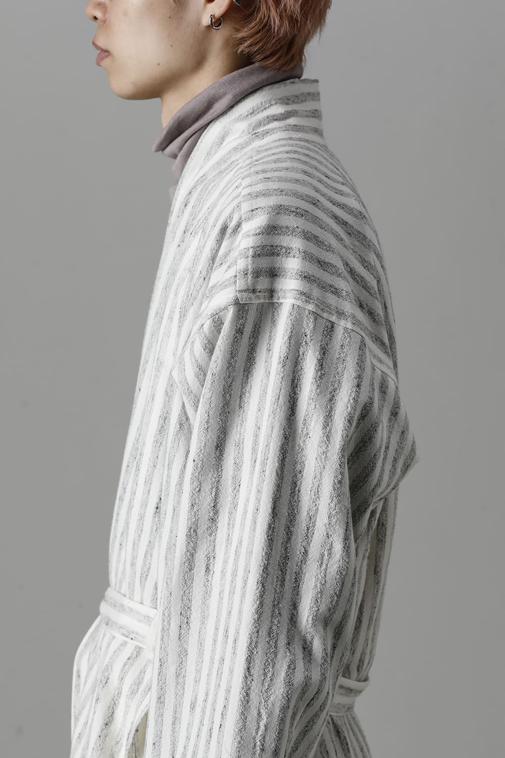 KIMONO#12 BONE STRIPED WOOL/COTTON CLOTH