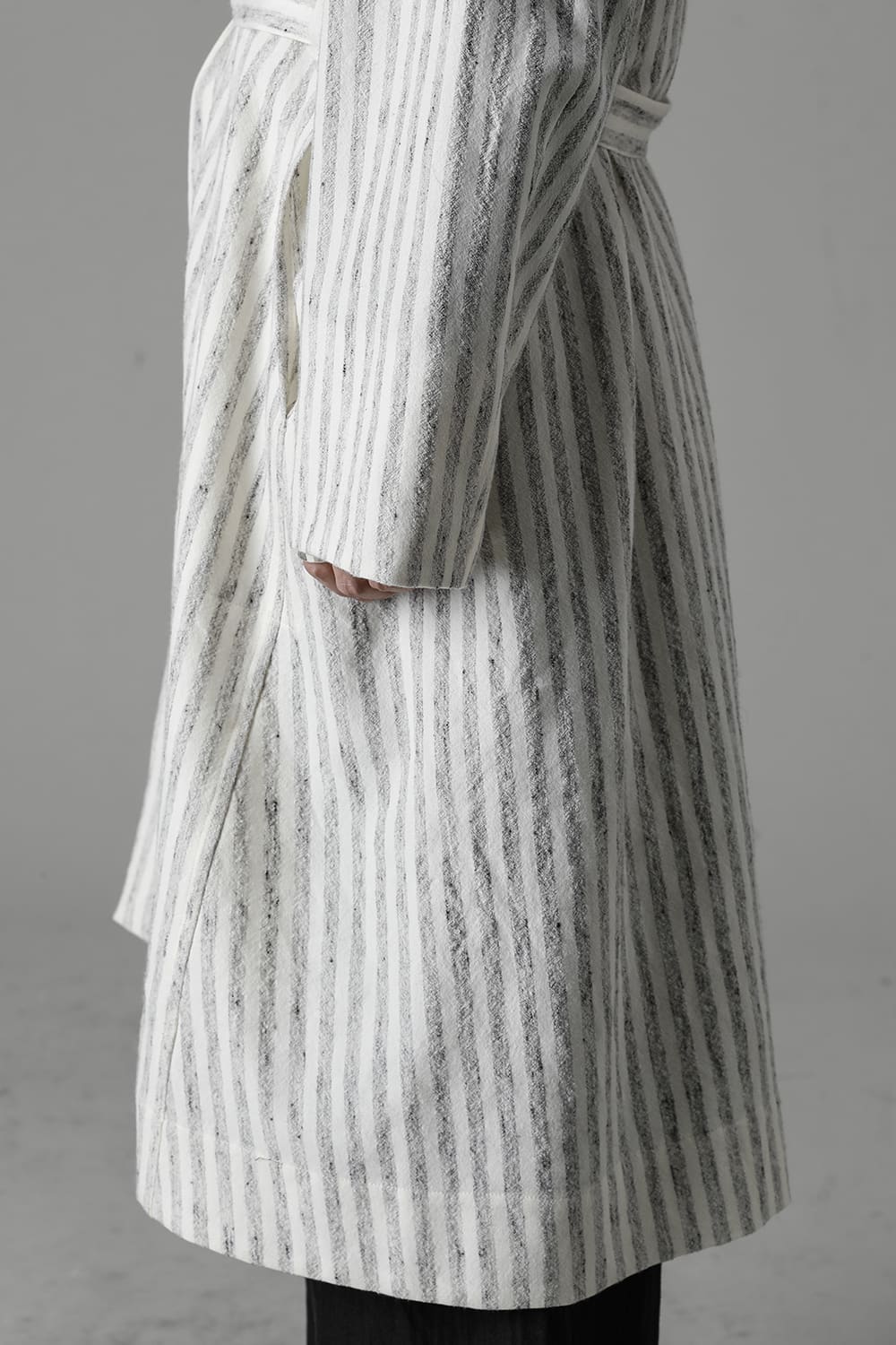 KIMONO#12 BONE STRIPED WOOL/COTTON CLOTH