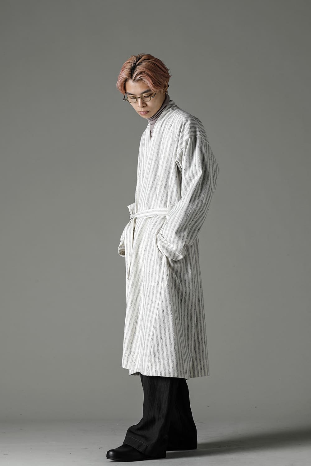 KIMONO#12 BONE STRIPED WOOL/COTTON CLOTH