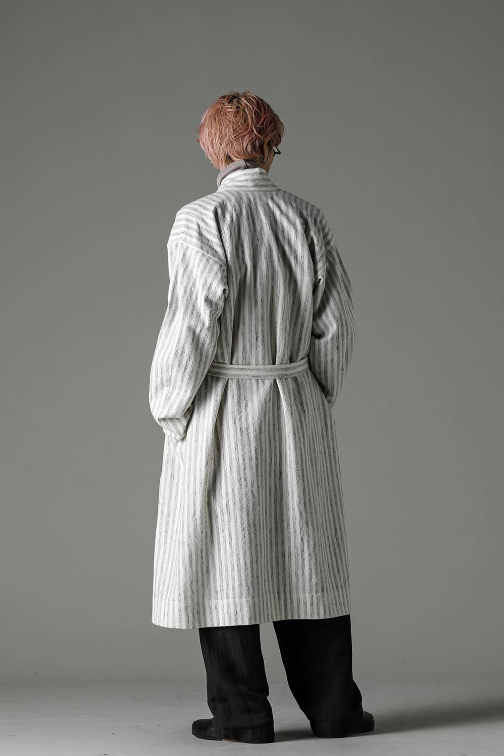 KIMONO#12 BONE STRIPED WOOL/COTTON CLOTH