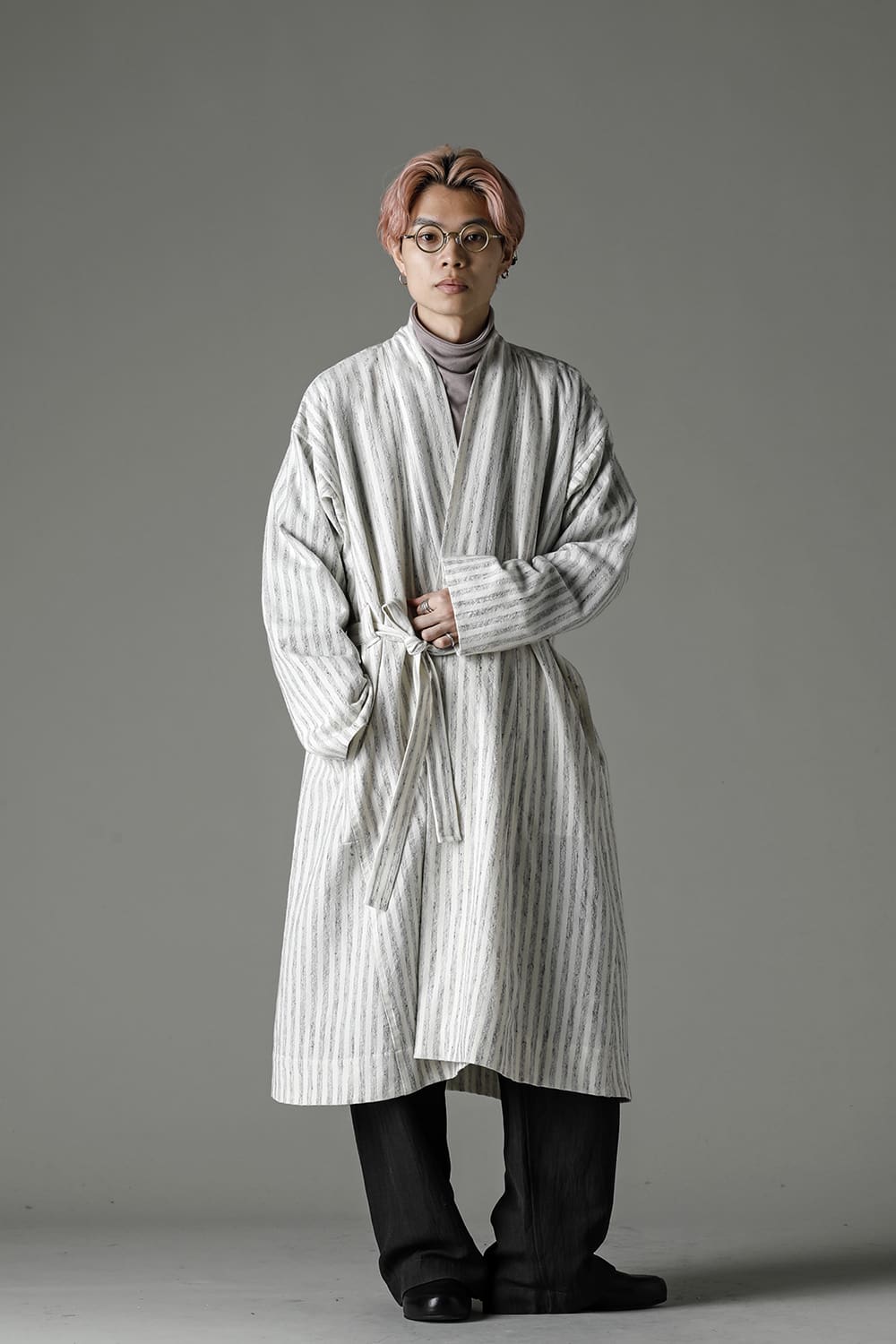 KIMONO#12 BONE STRIPED WOOL/COTTON CLOTH